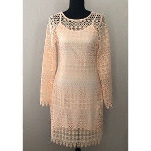 Sara Boo Lace Dress Womens Size Small Blush Pink Peach Long Sleeve Knee Length